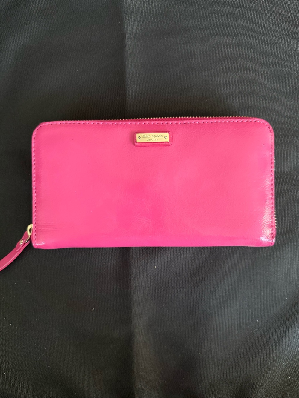 kate spade Bright Pink Zip-Around Leather Wallet with Gold hardware